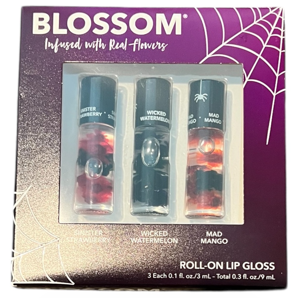Roll-On Lip Gloss Set - Pink, Black, Orange (3-Pack)